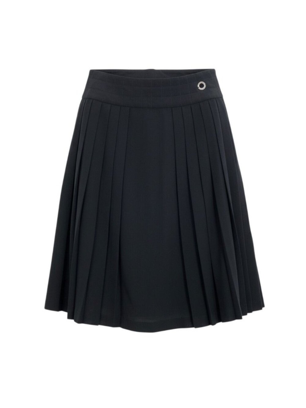 Chanel C 2000 Logo Flare Skirt Gathered Black Silk 38